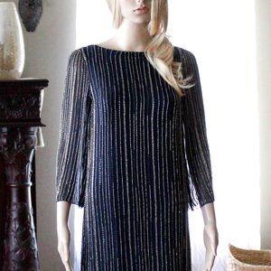 ALICE + OLIVIA Navy blue dress with pewter beading